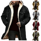 Chaqueta Suede Fleece Hombre con Capucha Media Larga Cremallera