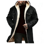 Chaqueta Suede Fleece Hombre con Capucha Media Larga Cremallera