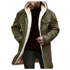 Chaqueta Suede Fleece Hombre con Capucha Media Larga Cremallera