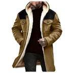 Chaqueta Suede Fleece Hombre con Capucha Media Larga Cremallera