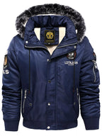 Men's Plus Size Winter Warm Fur Hooded Bomber Jacket