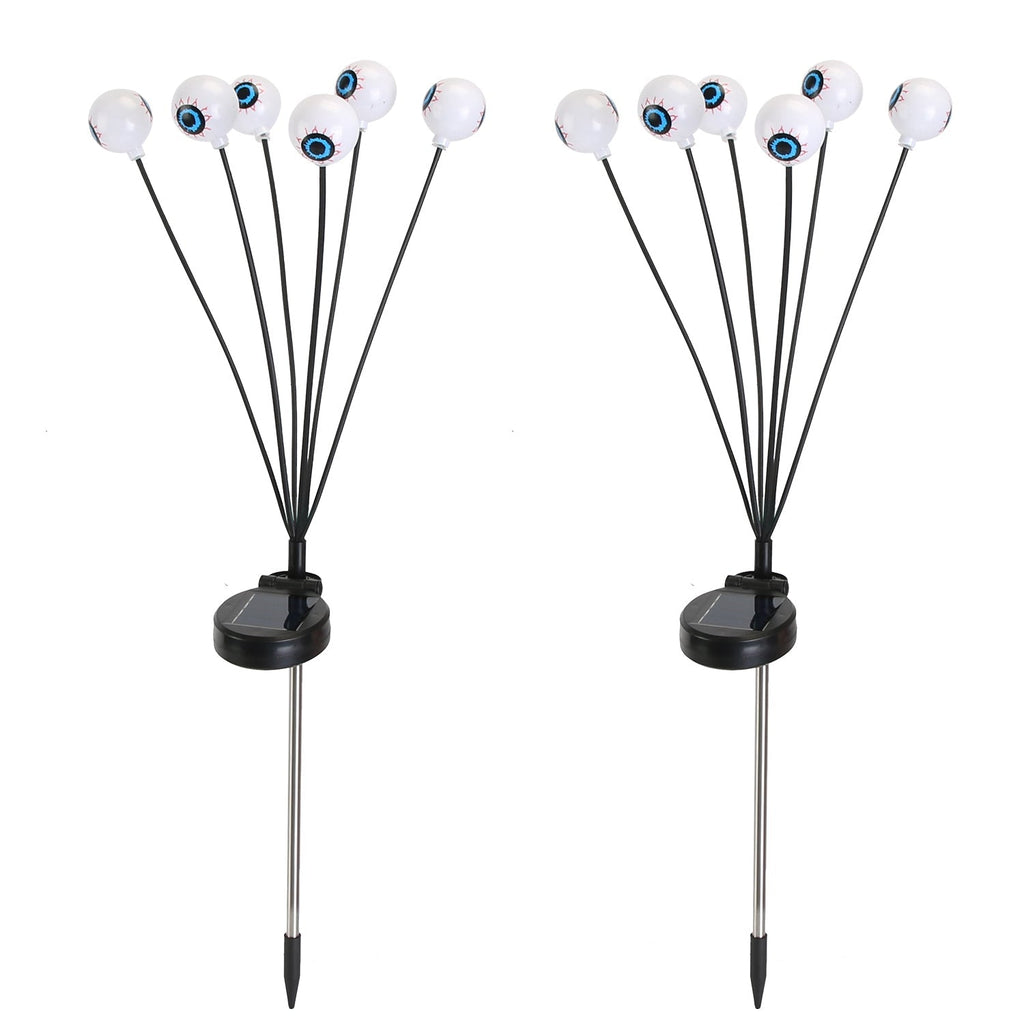 2Packs Solar Scary Eyeballs Lights Outdoor Halloween Decoration Swaying Light Halloween Path Lights Ornaments with Total 12LED IP65 Waterproof for Yar