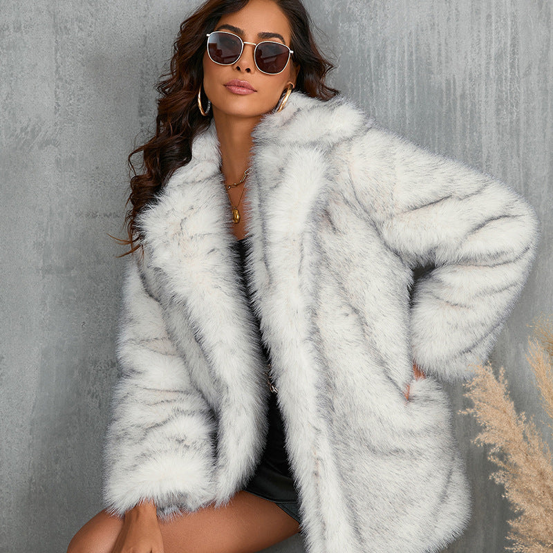 Winter Coat Warm Lapel Long Fluffy Faux Fur Coat Women Loose Long Sleeve Jacket Outerwear Clothing