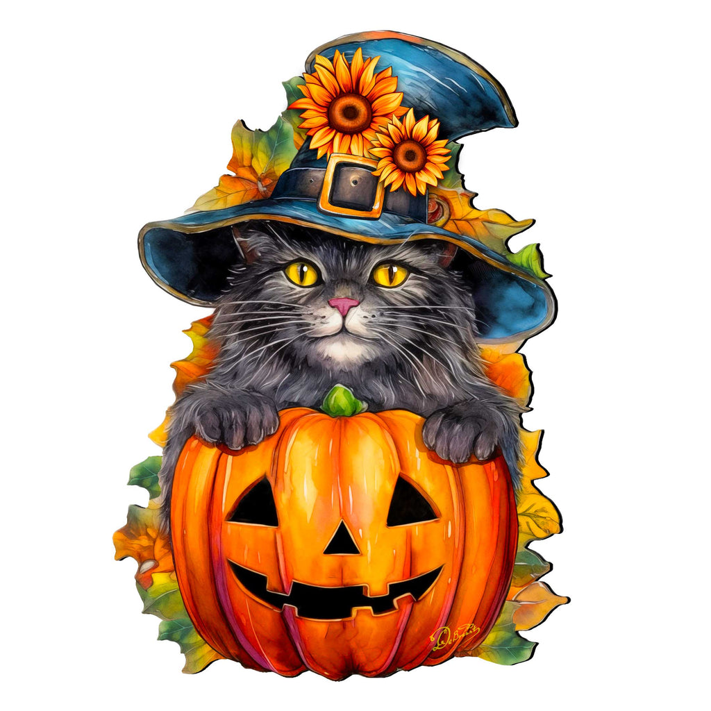 Black Cat Pumpkin Holiday Door Decor by G. DeBrekht - Halloween Decor - 8652794H
