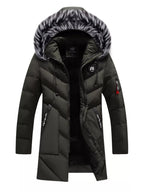 Men's Plus Size Longline Padded Winter Coat with Faux Fur Hood