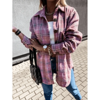 Luxurious Fashionable Women's Long Sleeve Plaid Shirt Coats Top Spring Autumn Casual Lapel Cardigan ,Jackets ,Outerwear,Streetwear