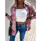 Luxurious Fashionable Women's Long Sleeve Plaid Shirt Coats Top Spring Autumn Casual Lapel Cardigan ,Jackets ,Outerwear,Streetwear
