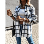 Luxurious Fashionable Women's Long Sleeve Plaid Shirt Coats Top Spring Autumn Casual Lapel Cardigan ,Jackets ,Outerwear,Streetwear