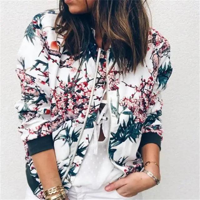 Floral Zip-Up Bomber Jacket