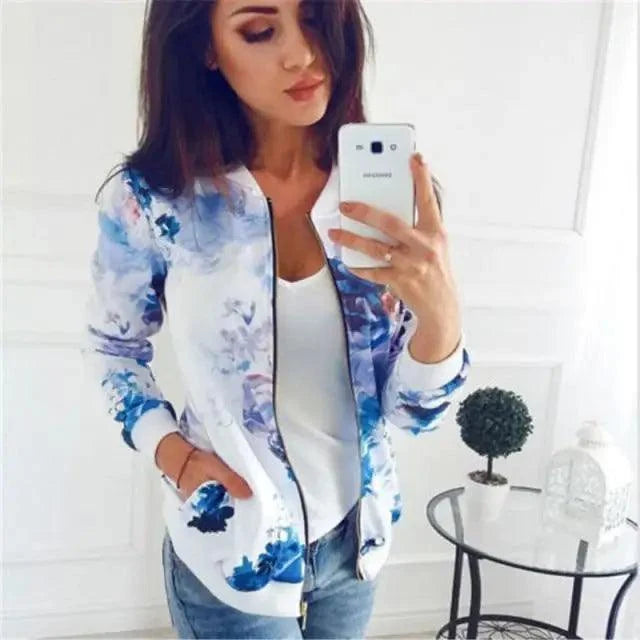 Floral Zip-Up Bomber Jacket