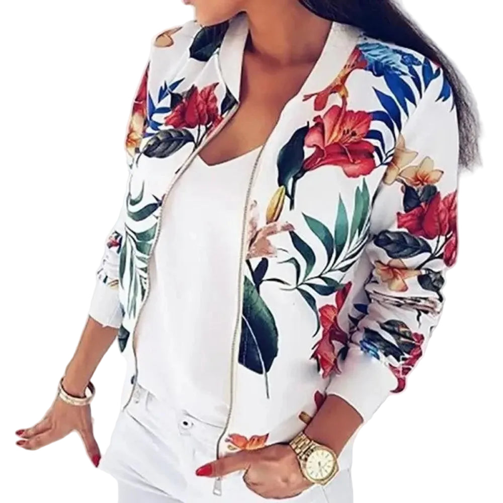 Floral Zip-Up Bomber Jacket