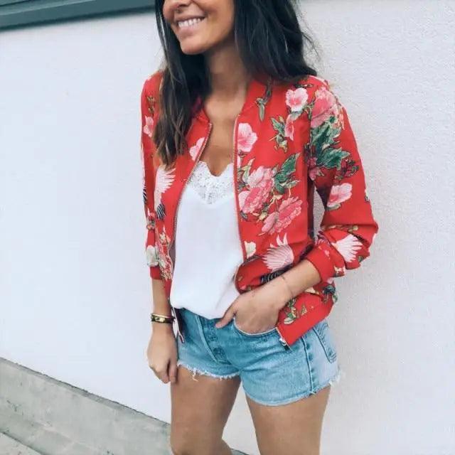 Floral Zip-Up Bomber Jacket