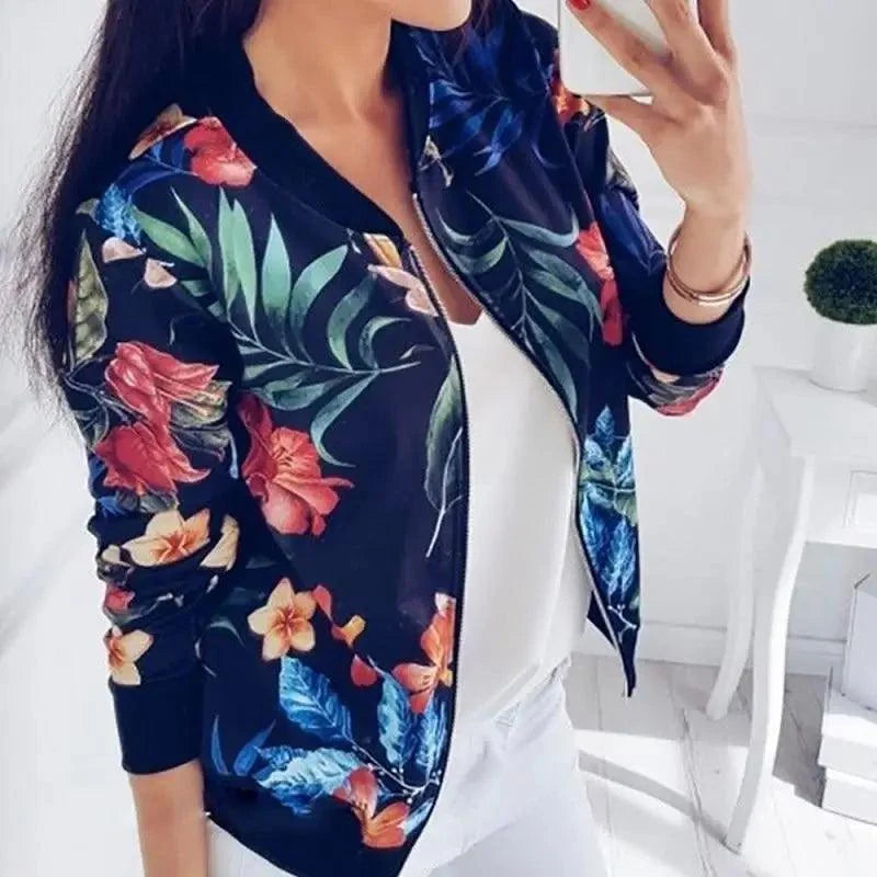 Floral Zip-Up Bomber Jacket