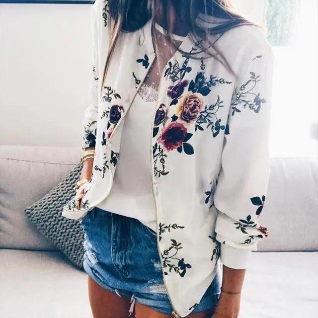 Floral Zip-Up Bomber Jacket