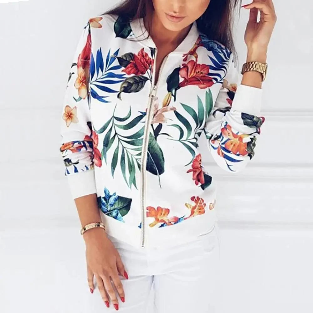 Floral Zip-Up Bomber Jacket
