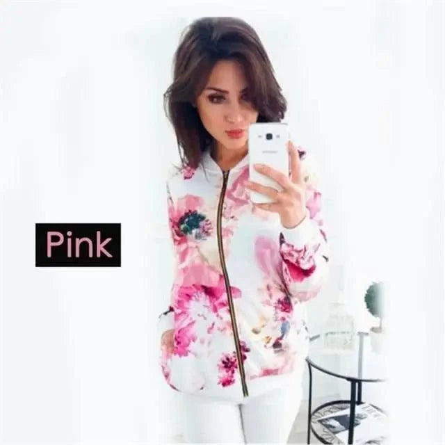 Floral Zip-Up Bomber Jacket