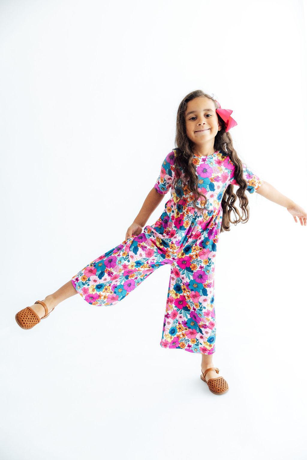 Retro Bloom Girls Wide Leg Jumpsuit
