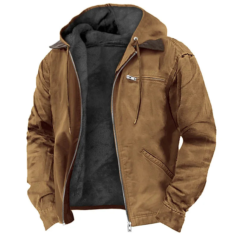 Chaqueta Polar Hombre Otoño Invierno con Capucha Cremallera Casual