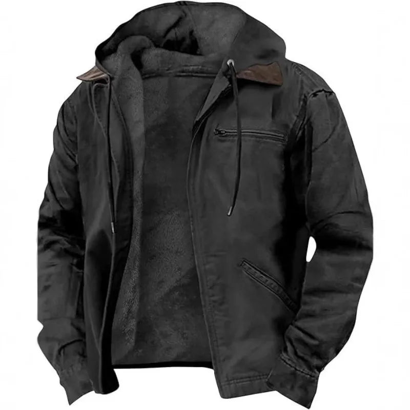 Chaqueta Polar Hombre Otoño Invierno con Capucha Cremallera Casual