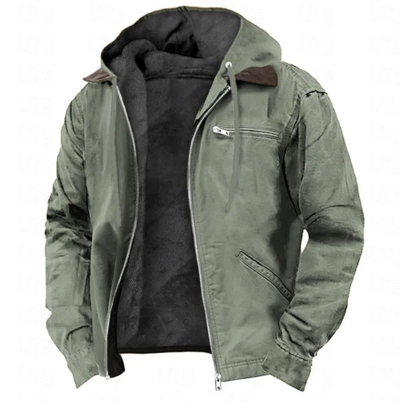 Chaqueta Polar Hombre Otoño Invierno con Capucha Cremallera Casual