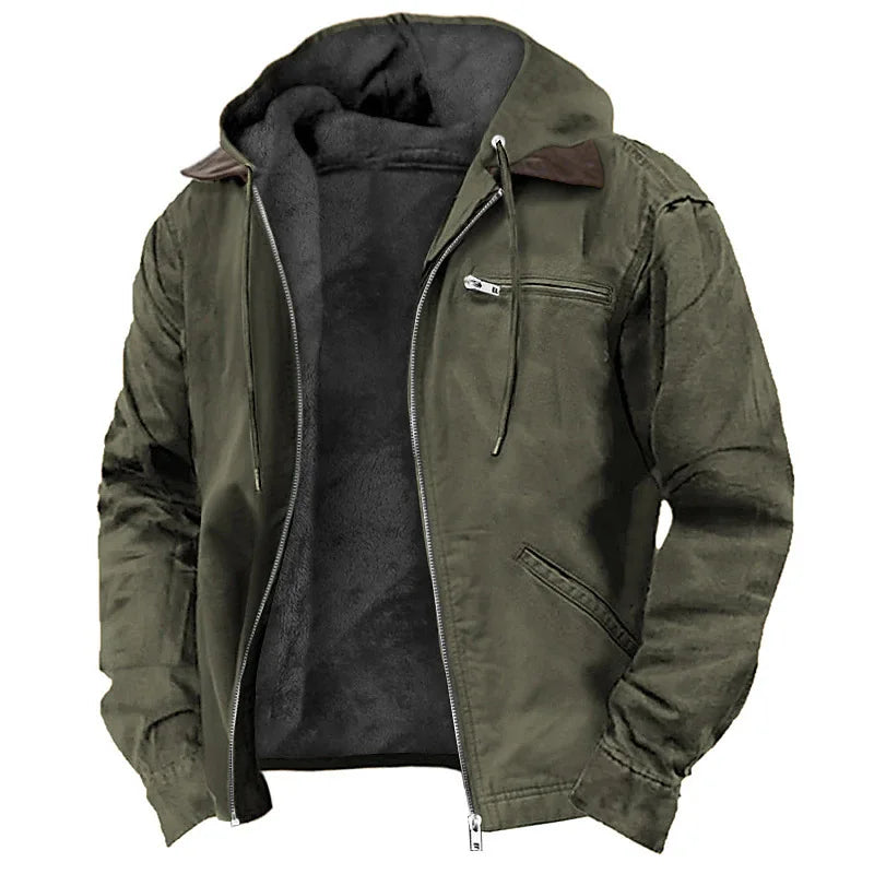 Chaqueta Polar Hombre Otoño Invierno con Capucha Cremallera Casual