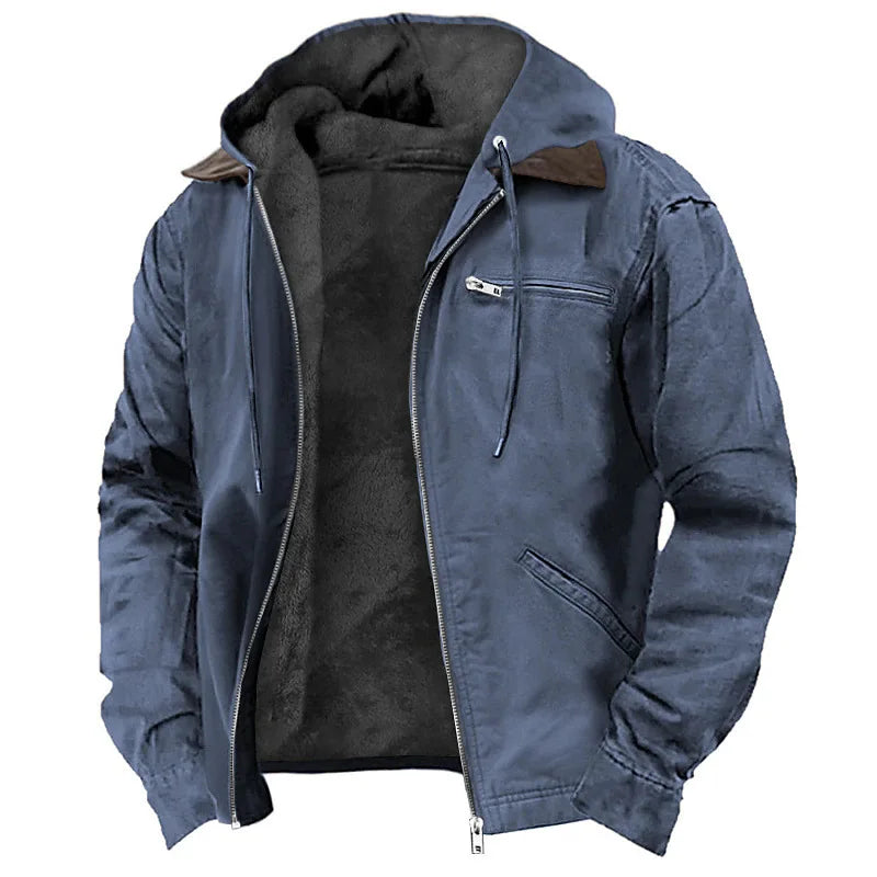 Chaqueta Polar Hombre Otoño Invierno con Capucha Cremallera Casual