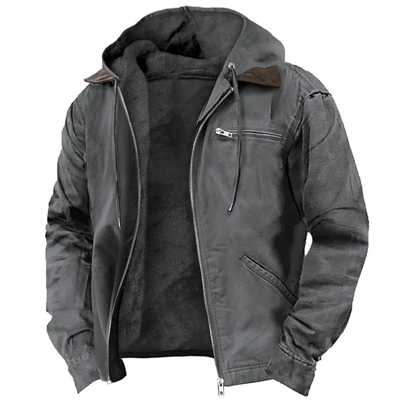 Chaqueta Polar Hombre Otoño Invierno con Capucha Cremallera Casual