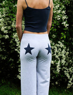 HeSaYep Women's Wide Leg Baggy Sweatpants Y2k Embroidered Stars Grey Size L