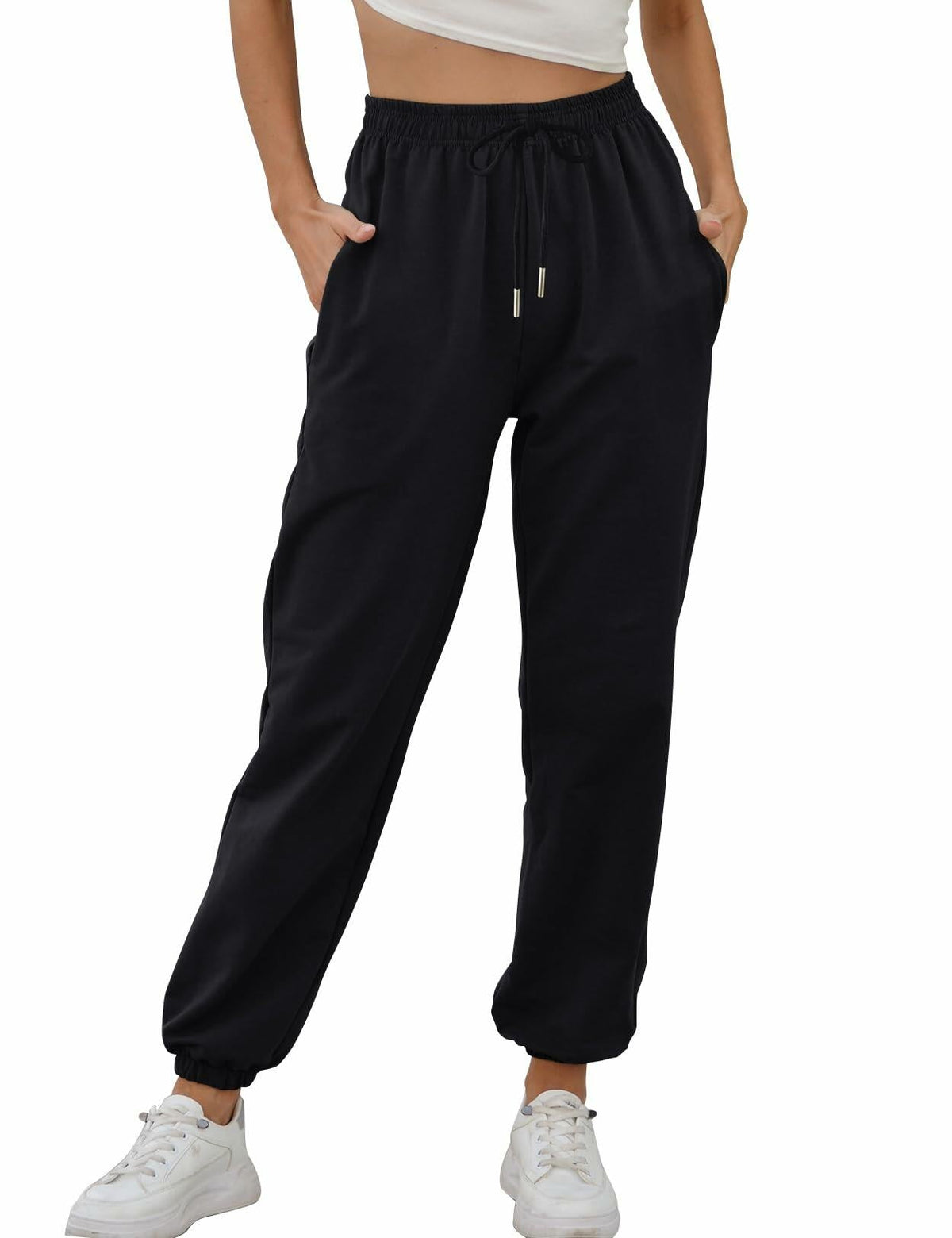 Vemubapis Women High Waisted Drawstring Sweatpants Jogger Black Size S