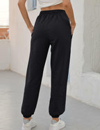 Vemubapis Women High Waisted Drawstring Sweatpants Jogger Black Size S