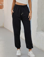 Vemubapis Women High Waisted Drawstring Sweatpants Jogger Black Size S