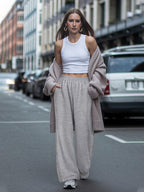 NIMIN Women's Wide Leg Sweatpants High Waisted Baggy Pockets Light Grey XL