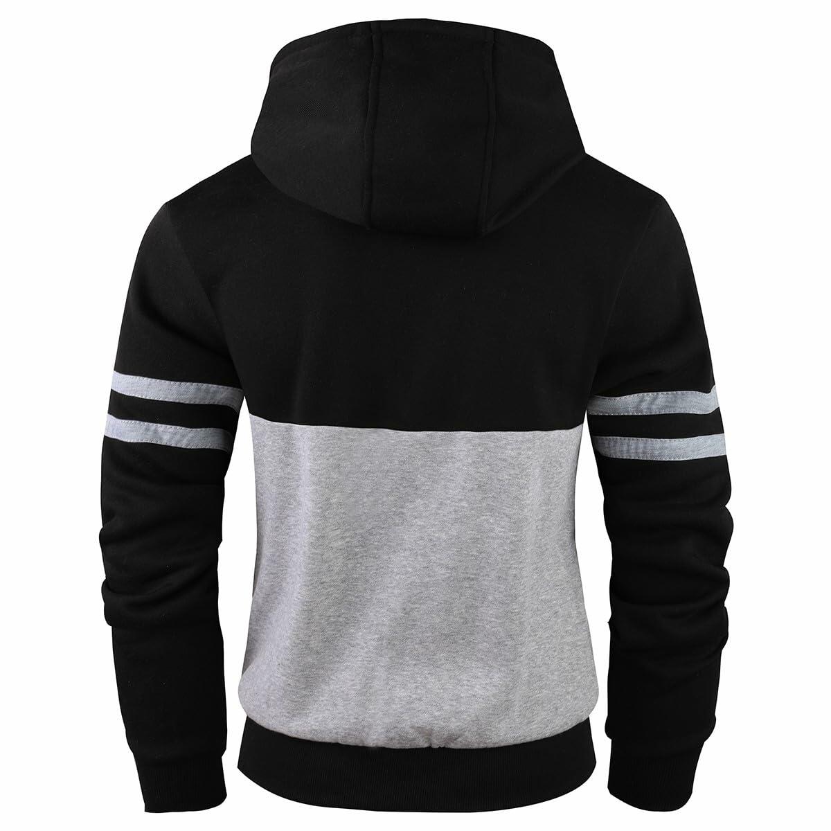 OHSNMAKSL Men's Full Zip Fleece Hoodie Jacket Black/Gray Size XL
