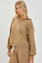 Risen Oversized V-Neck Hoodie Sweatshirt — Soft Cotton-Poly Blend Western Lounge Top (large remaining)