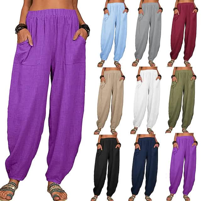 Women's Linen High Waist Wide Leg Pants